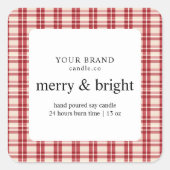 Rote und weiße Merry und helle Kerze Quadratischer Aufkleber