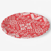 Rote und weiße Messe Isle Weihnachtsmuster Pappteller (Schrägansicht)