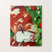 Rote und weiße Milchkühe in einem Erdbeerpflaster Puzzle (Vertikal)