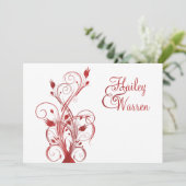 Rote und weiße mit Monogramm mit Blumeneinladung Einladung (Stehend Vorderseite)