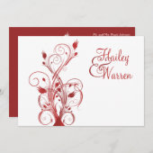 Rote und weiße mit Monogramm mit Blumeneinladung Einladung (Vorne/Hinten)