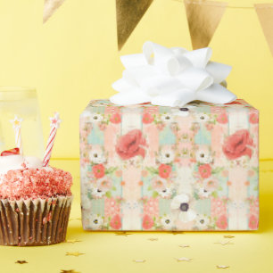 Rote und weiße Mohnblume Vintage Geschenkpapier