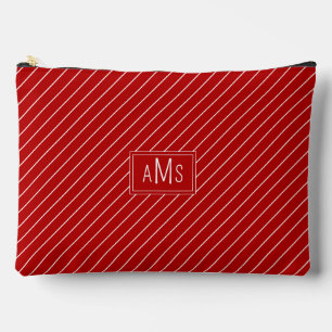 Rote und weiße Monogrammstreifen Zubehörtasche