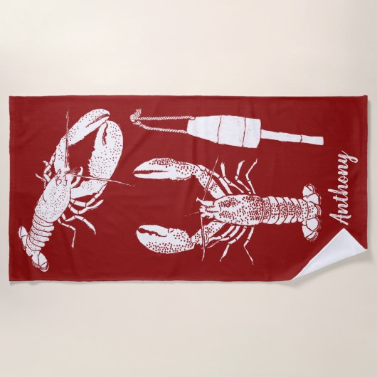 Rote und weiße Nautische LobsterCollage Strandtuch (Vorderseite)