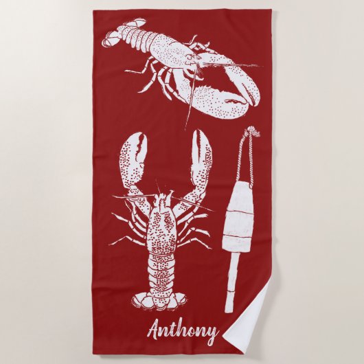 Rote und weiße Nautische LobsterCollage Strandtuch (Vorderseite)