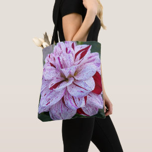 Rote und weiße panaschierte Dahlienblüten-Blumen Tasche