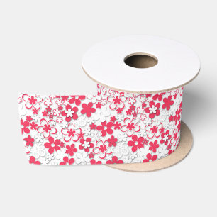 Rote und weiße Papierblumen Satinband