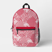 Rote und weiße Patchwork rustikal Bedruckter Rucksack (Vorderseite)