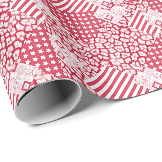 Rote und weiße Patchwork rustikal Geschenkpapier (Rolleneckpunkt)