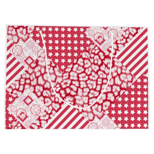 Rote und weiße Patchwork rustikal Große Geschenktüte (Rückseite)