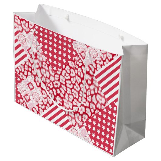 Rote und weiße Patchwork rustikal Große Geschenktüte (Rückseite Schrägansicht)