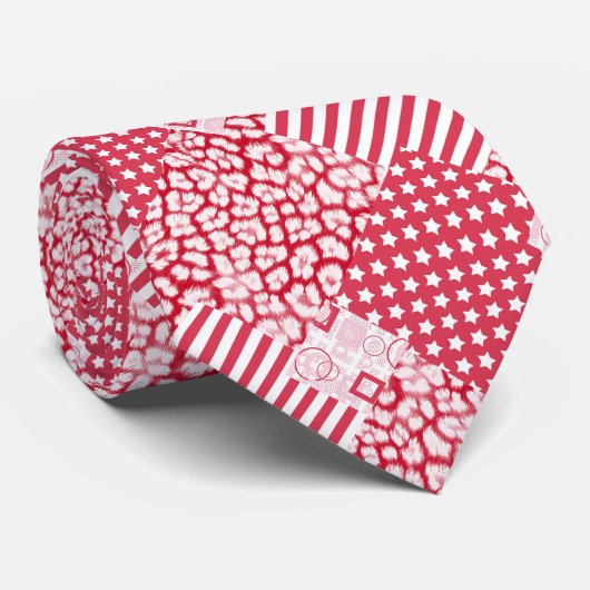 Rote und weiße Patchwork rustikal Krawatte (Gerollt)
