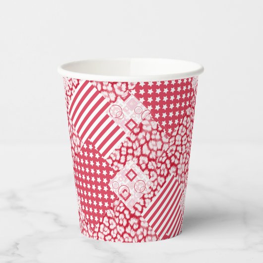 Rote und weiße Patchwork rustikal Pappbecher (Links)