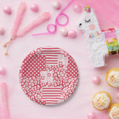 Rote und weiße Patchwork rustikal Pappteller (Party)