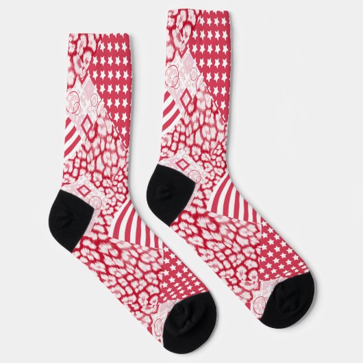 Rote und weiße Patchwork rustikal Socken (Rechts)