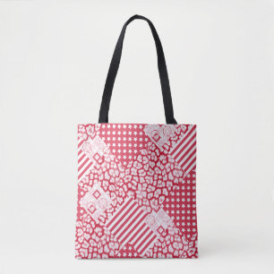 Rote und weiße Patchwork rustikal Tasche