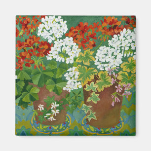 Rote und weiße Pelargonien in Töpfen 2013 Magnet