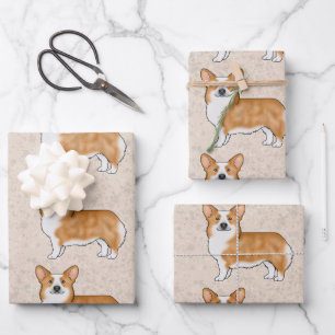 Rote und weiße Pembraie Wales Corgi Dog Art Muster Geschenkpapier Set