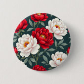 Rote und weiße Pfingstrosenblüten Button (Vorderseite)