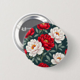 Rote und weiße Pfingstrosenblüten Button