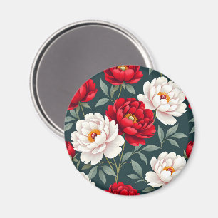 Rote und weiße Pfingstrosenblüten Magnet