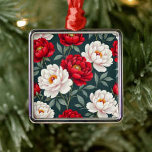 Rote und weiße Pfingstrosenblüten Ornament Aus Metall