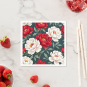 Rote und weiße Pfingstrosenblüten Serviette (Beispiel)