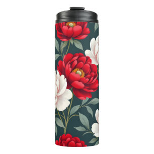Rote und weiße Pfingstrosenblüten Thermosbecher