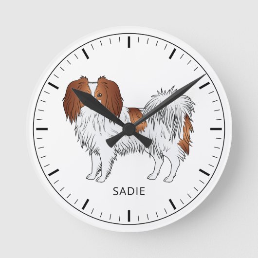 Rote und weiße Phalène mit personalisierbarem Name Runde Wanduhr (Vorderseite)