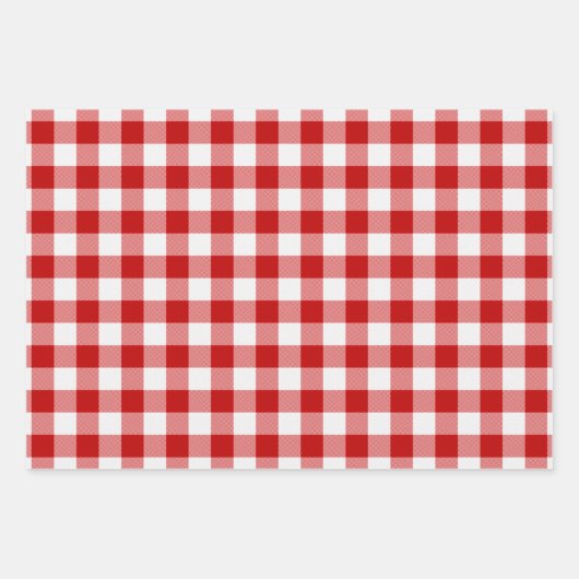 Rote und weiße Plätze Buffalo Karierter Karo Geschenkpapier Set (Vorderseite)