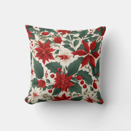 Rote und weiße Poinsettia-Blume und Holzoberries Kissen