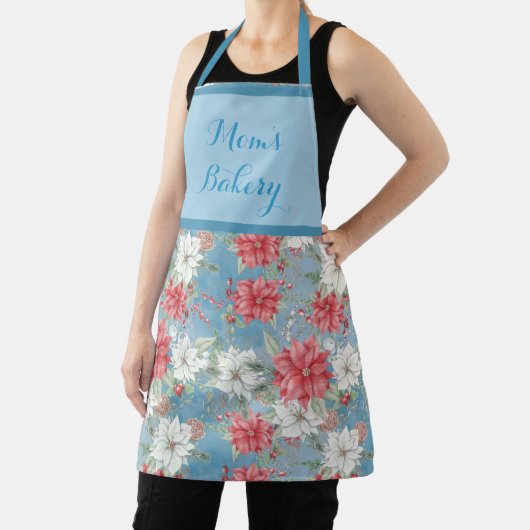 Rote und weiße Poinsettias auf Sky Blue Personalis Schürze (InSitu)