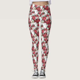 Rote und weiße Poinsettias Leggings