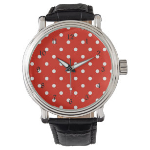 Rote und weiße Polka-Punkte Armbanduhr