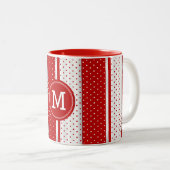 Rote und weiße Polka-Punkte für Monogramm Zweifarbige Tasse (VorderseiteRechts)