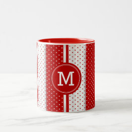 Rote und weiße Polka-Punkte für Monogramm Zweifarbige Tasse