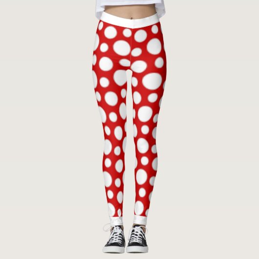 Rote und weiße Polka-Punkte Leggings (Vorderseite)