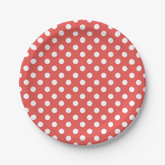 Rote und weiße Polka-Punkte Pappteller (Vorderseite)