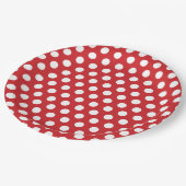 Rote und weiße Polka-Punkte Pappteller (Schrägansicht)