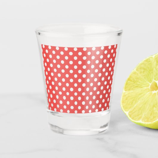 Rote und weiße Polka-Punkte Schnapsglas (Vorderseite)