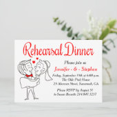 Rote und weiße Probe Abendessen Cartoon Braun & Gr Einladung (Stehend Vorderseite)