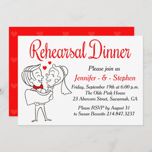 Rote und weiße Probe Abendessen Cartoon Braun & Gr Einladung (Vorne/Hinten)