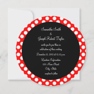 Rote und Weiße Punkte Schwarze Kreis Hochzeit Einladung
