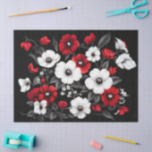 Rote und weiße Pupien auf der schwarzen Decodipage Seidenpapier (Basteln)