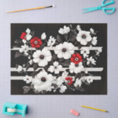 Rote und weiße Pupien auf der schwarzen Decodipage Seidenpapier (Basteln)