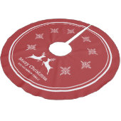 Rote und weiße Rentiere mit Schneeflocken Weihnach Polyester Weihnachtsbaumdecke (Schrägansicht)