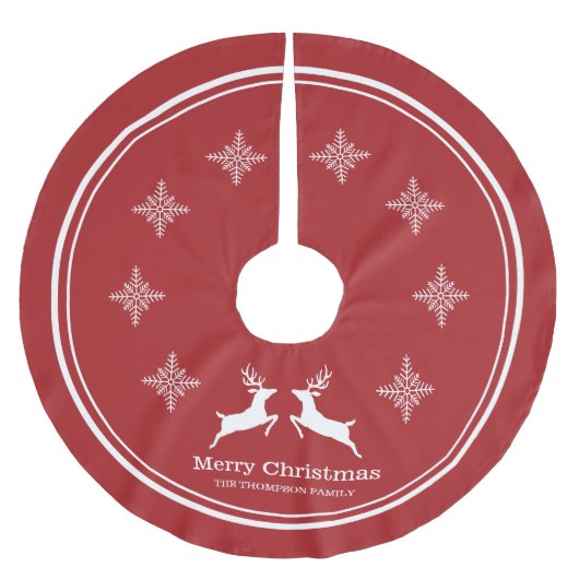 Rote und weiße Rentiere mit Schneeflocken Weihnach Polyester Weihnachtsbaumdecke (Vorderseite)