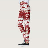Rote und weiße Rentiere und Schneeflocken Weihnach Leggings (Links)
