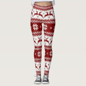 Rote und weiße Rentiere und Schneeflocken Weihnach Leggings (Vorderseite)