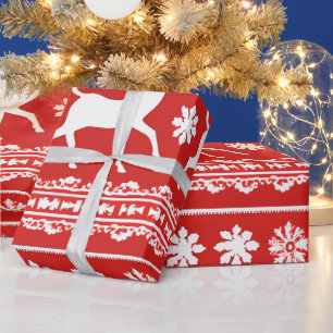 Rote und weiße Rentierflöte Moderne Weihnachten Geschenkpapier